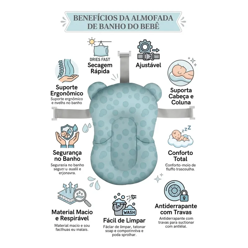 Almofada De Banho Para Bebê Com Suporte De Cabeça E Cintas A - Imagem 3