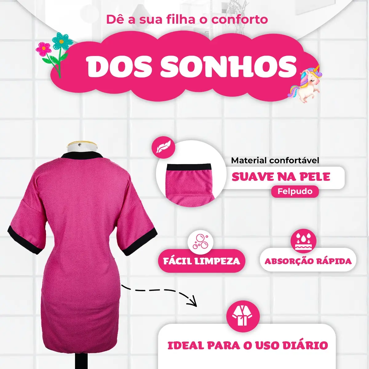 Roupão Infantil Atoalhado Felpudo Banho Piscina Praia Menina - Imagem 7