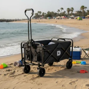 Carrinho Camping Praia Pesca Passeio Dobrável Até 150kg Pret Preto