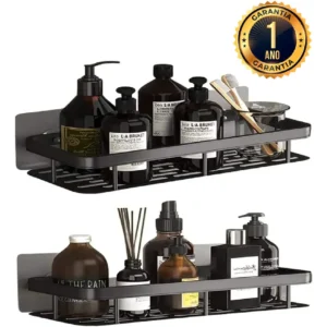 Kit 2 Suporte Porta Shampoo Sabonete Prateleira Banheiro Adesivo Parede Sem Furar Box Luxo Cor Preto Homeroarte