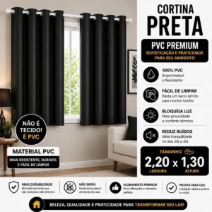Cortina Blackout De Pvc 2,20m X 1,30m Preto Corta Luz