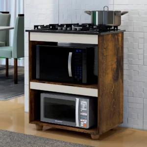 Balcão Cozinha Kaiki Turim p/ Cooktop 4 Bocas MDP 90x76,5x49cm Ipê/Off White