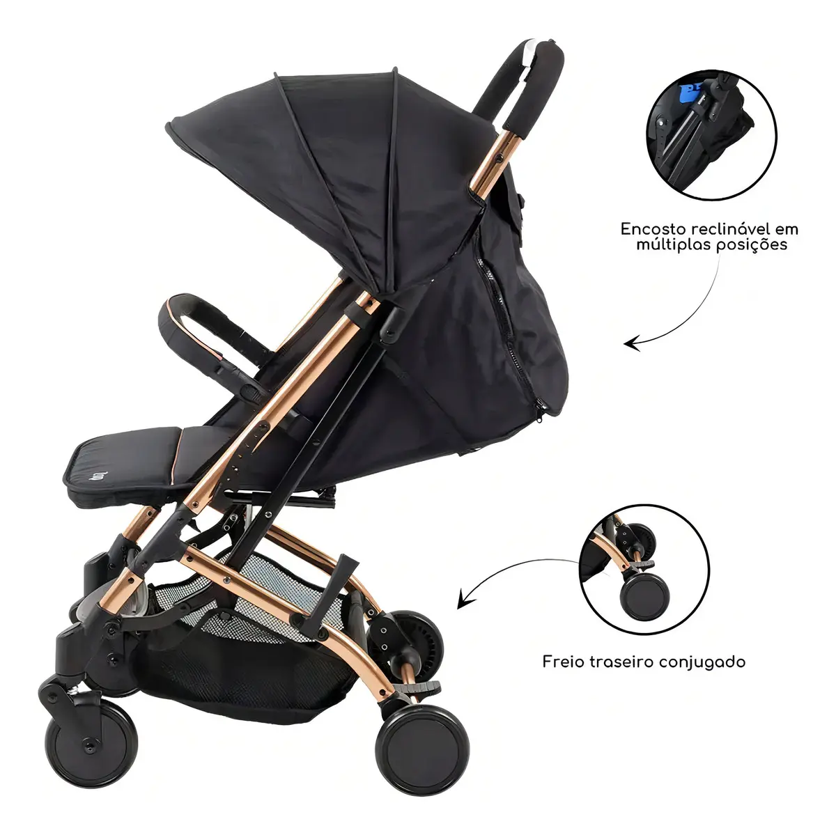Carrinho De Bebê Zap Metal Cobre Burigotto Compacto Dobrável Cor Preto - Imagem 4