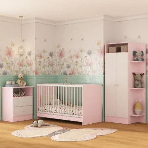 Jogo De Quarto Infantil Com Colchão Trevalla Móveis Pom Pom Rosa/branco