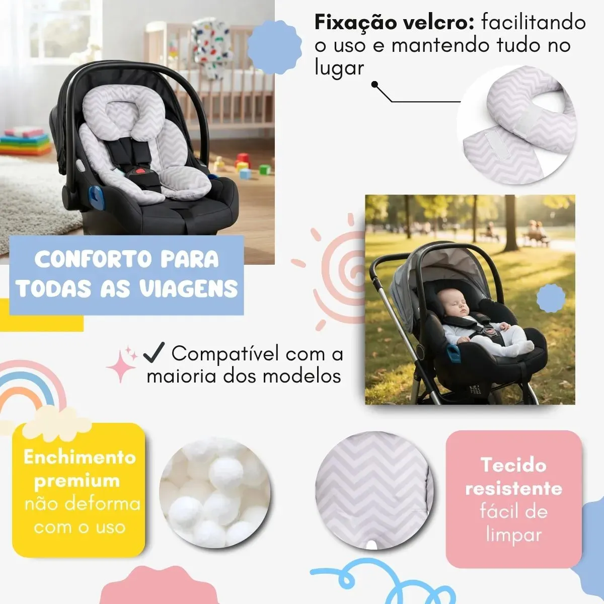 Redutor Bebe Conforto Almofada Cadeirinha Protetor Chevron Boa Dica - Imagem 6