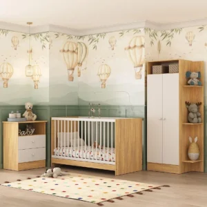 Jogo De Quarto Infantil Com Colchão Trevalla Móveis Pom Pom Madeirado/branco