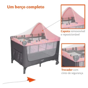 Berço Infantil Portátil Cercado Luck Rosa Boreal Voyage