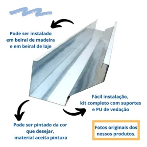 Calha Beiral Galvanizada 12 Metros 52 Peças Saída 3