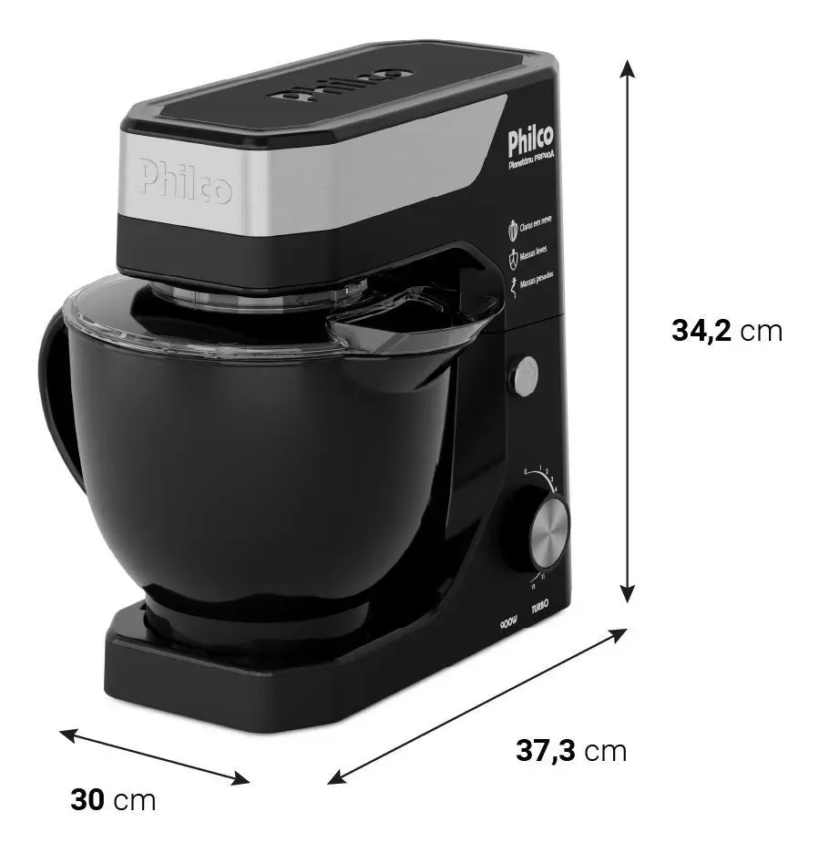 Batedeira Planetária Philco 900W 5L Preta 12 Velocidades Turbo PBP90A - Imagem 3