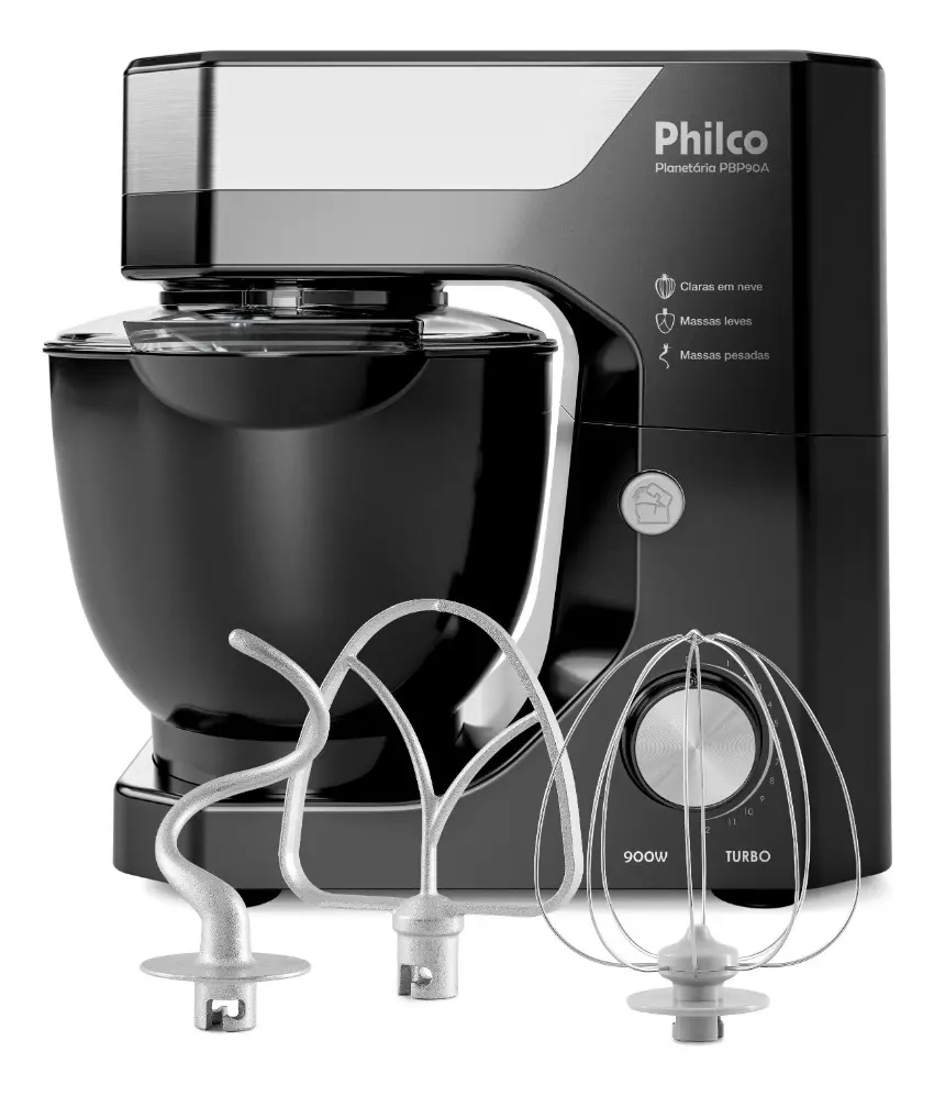 Batedeira Planetária Philco 900W 5L Preta 12 Velocidades Turbo PBP90A - Imagem 8