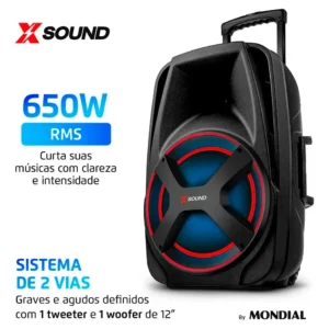 Caixa Amplificada Mondial CM-650-N 650W Bluetooth MIC Guitar
