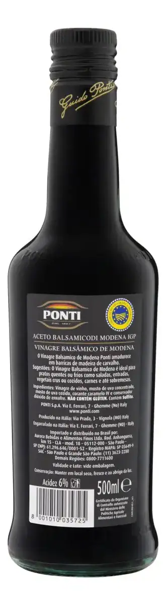 Vinagre Balsâmico Ponti Sem Glúten 500ml Aceto Di Modena Vidro - Imagem 2