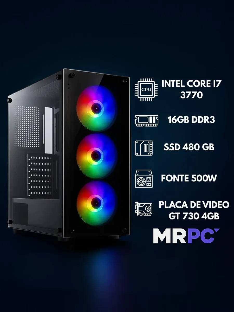 Pc Gamer I7 3.4ghz 16gb Ssd 480gb Placa Video 4gb Monitor 19