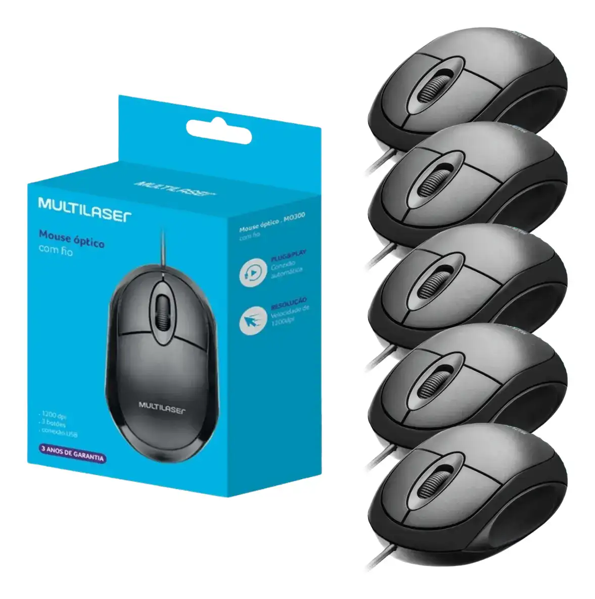 Mouse Usb Preto Com Fio Mo300 Multi Kit Com 5 Atacado 1200dp