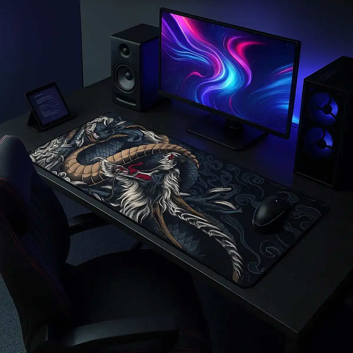 Mouse Pad Gamer Grande 70x35 Speed Pro Antiderrapante Drgão Azul Digital Informática - Imagem 3