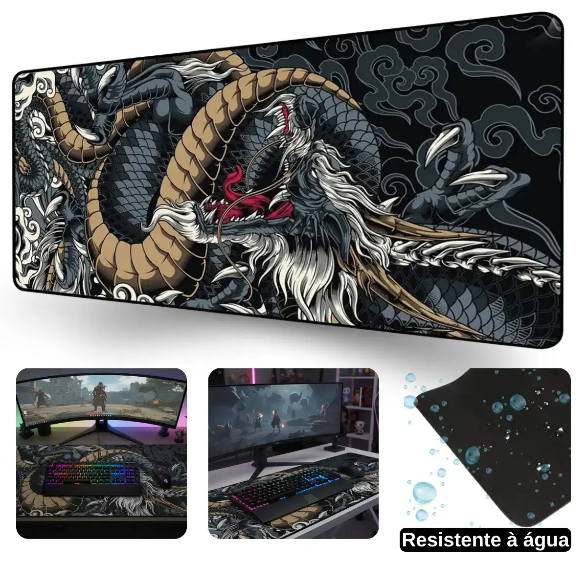 Mouse Pad Gamer Grande 70x35 Speed Pro Antiderrapante Drgão Azul Digital Informática - Imagem 5