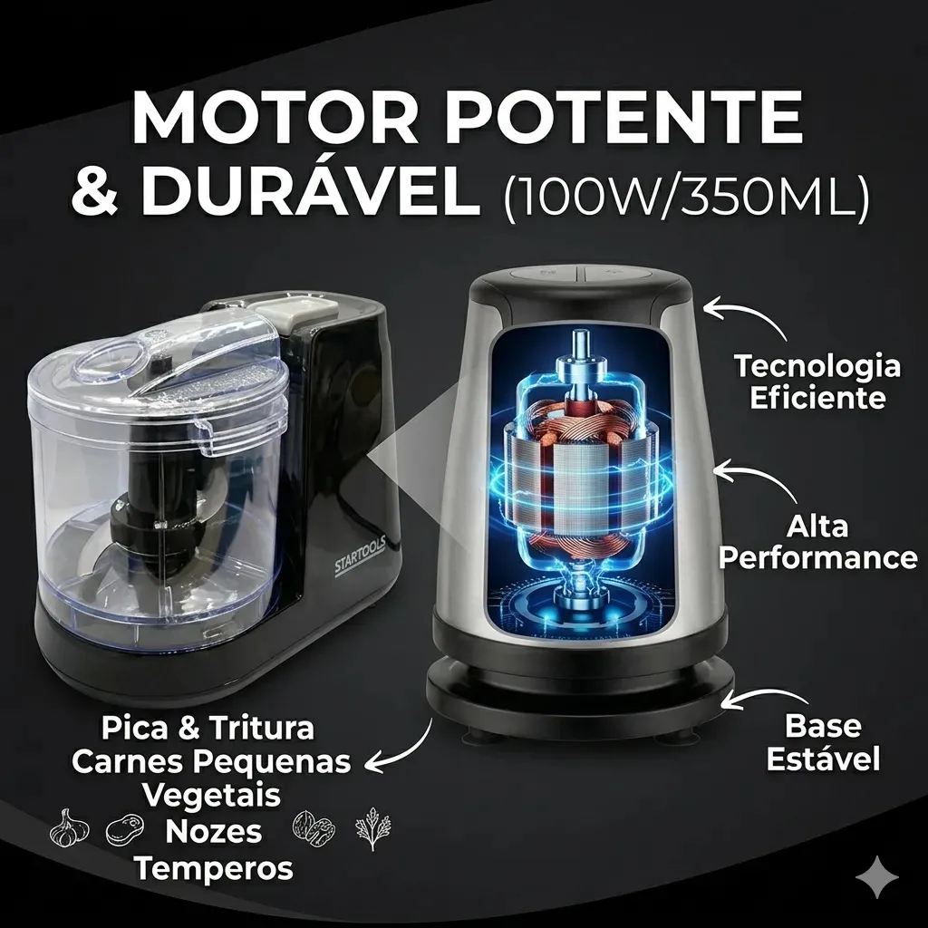 Mini Processador Triturador Elétrico 100w 350ml - Preta - Imagem 3