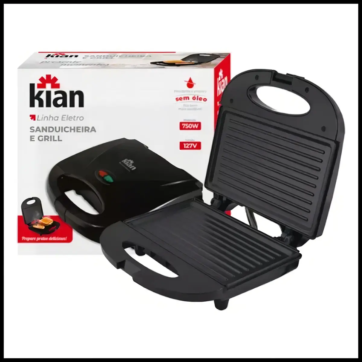 Sanduicheira Grill 2 Em 1 Kian Preta Elétrica 750w Cor Preto,Seu Mixto Quente Ultra Rápido, e Outros Petiscos - Imagem 5