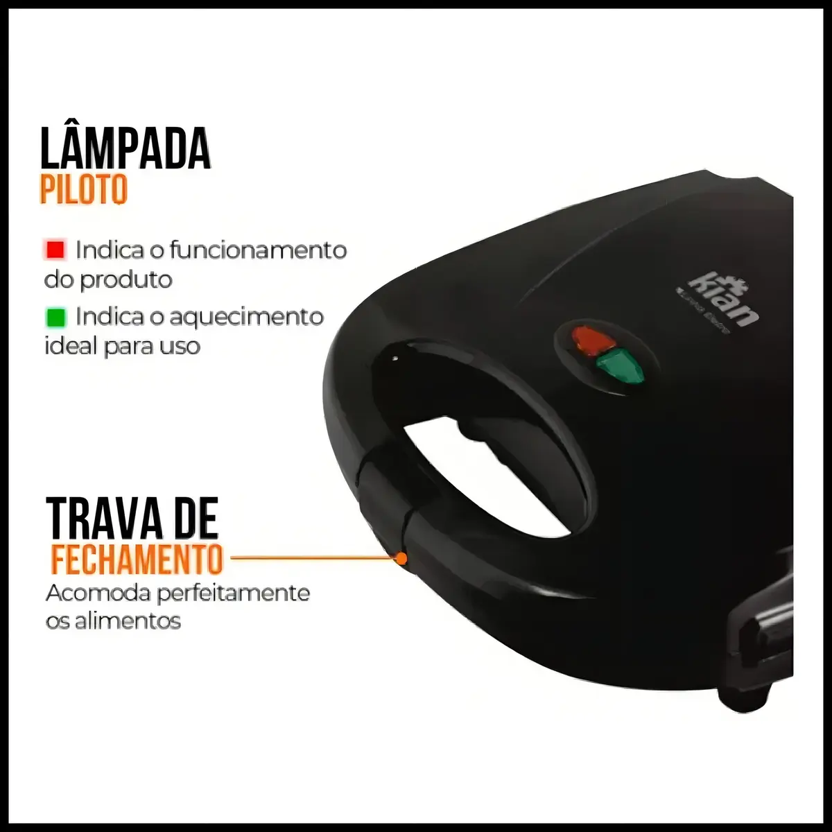 Sanduicheira Grill 2 Em 1 Kian Preta Elétrica 750w Cor Preto,Seu Mixto Quente Ultra Rápido, e Outros Petiscos - Imagem 3
