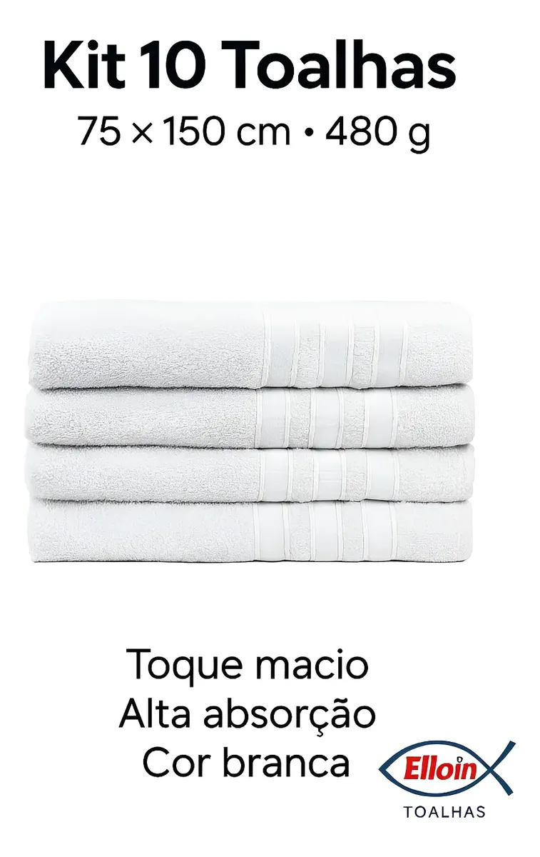 Kit 10 Toalha Banho Grossa Hotelaria Cor Branco Liso - Imagem 3