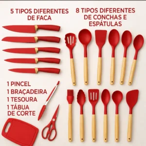 Kit Utensílios Jogo 19 Peças Conjunto Em Silicone De Cozinha