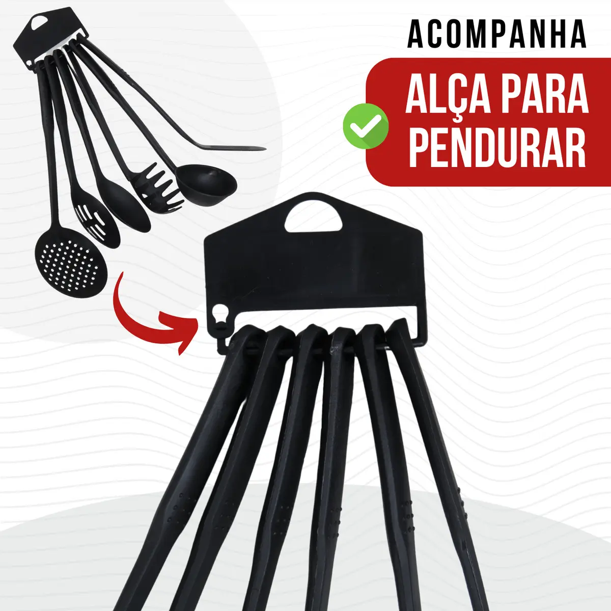 Kit 6 Utensílios De Cozinha Escumadeira Concha Colher Espátula Nylon Resistente Masterheart® - Imagem 4