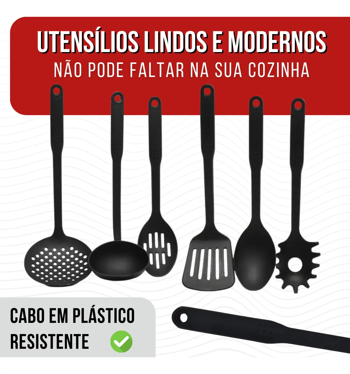 Kit 6 Utensílios De Cozinha Escumadeira Concha Colher Espátula Nylon Resistente Masterheart® - Imagem 7
