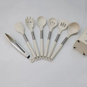 Kit 8 Utensilios De Cozinha De Silicone Cabo De Inox Grande