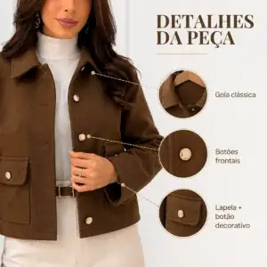 Jaqueta Feminina Casaco De Frio Lã Batida Elegante Premium