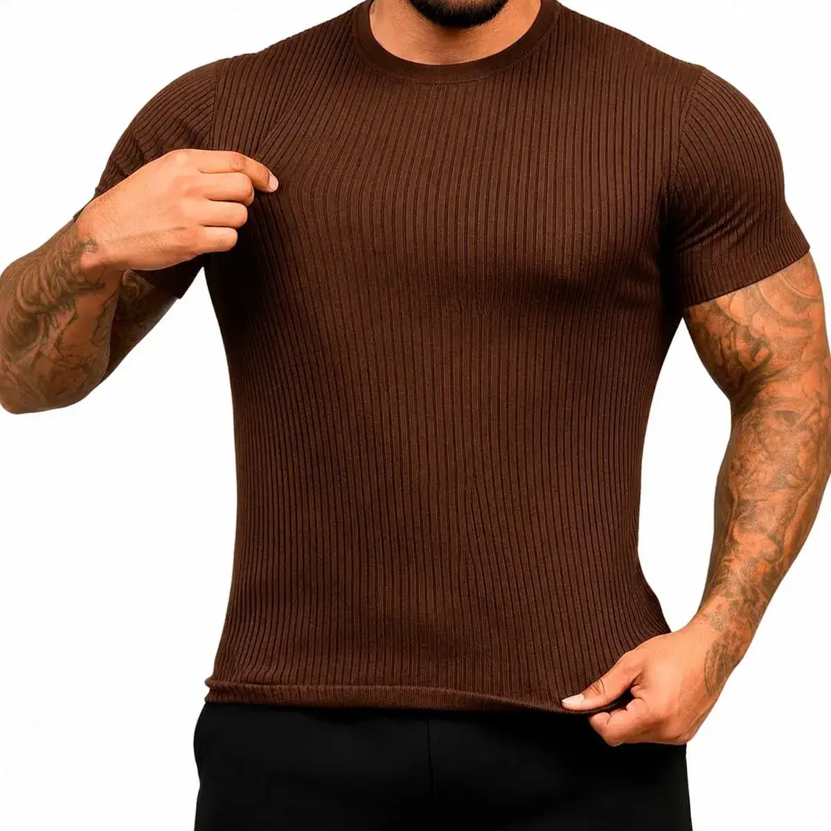 Camiseta Americana Canelada Ribana Justa Textura Básica Moda - Imagem 6