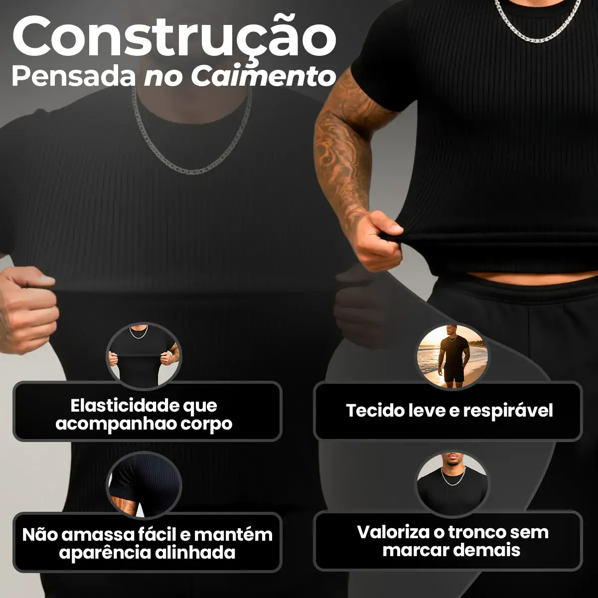 Camiseta Americana Canelada Ribana Justa Textura Básica Moda - Imagem 3