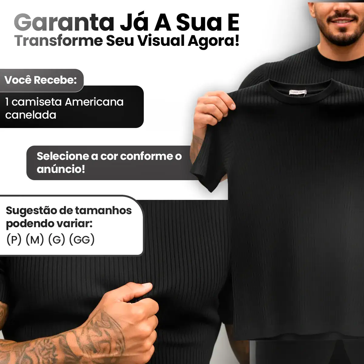 Camiseta Americana Canelada Ribana Justa Textura Básica Moda - Imagem 4
