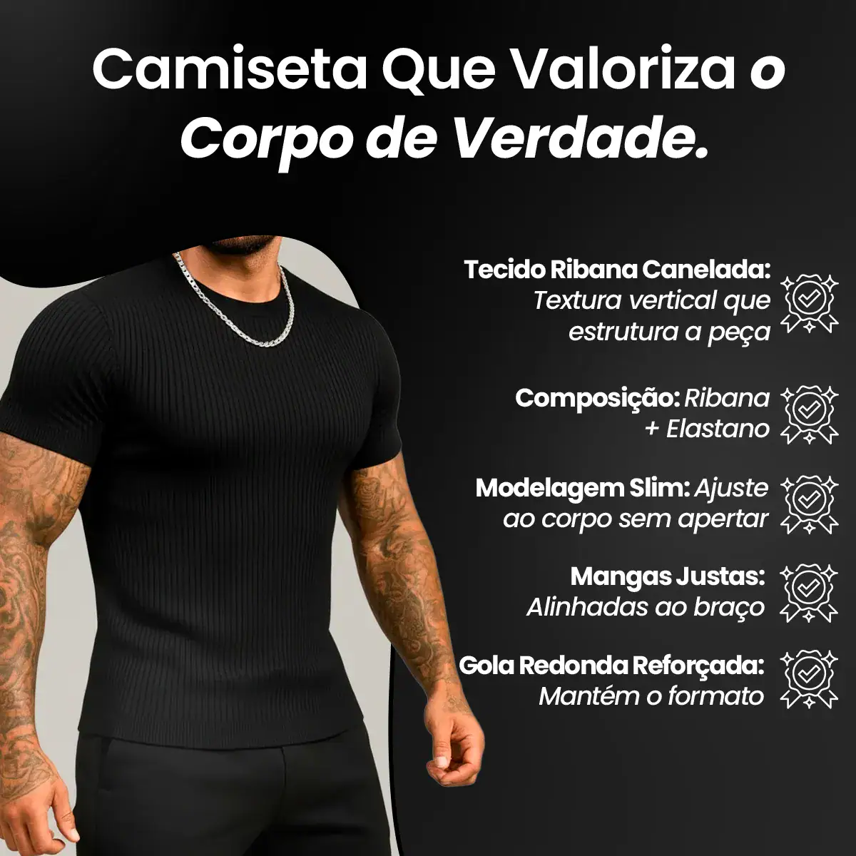 Camiseta Americana Canelada Ribana Justa Textura Básica Moda