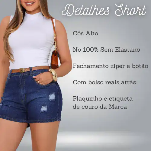 Short Jeans Feminino Cintura Alta Vfe Moda Casual - Imagem 4