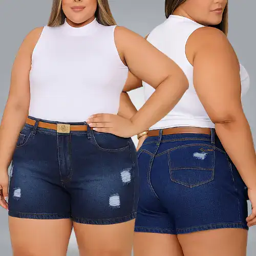 Short Jeans Feminino Cintura Alta Vfe Moda Casual - Imagem 6