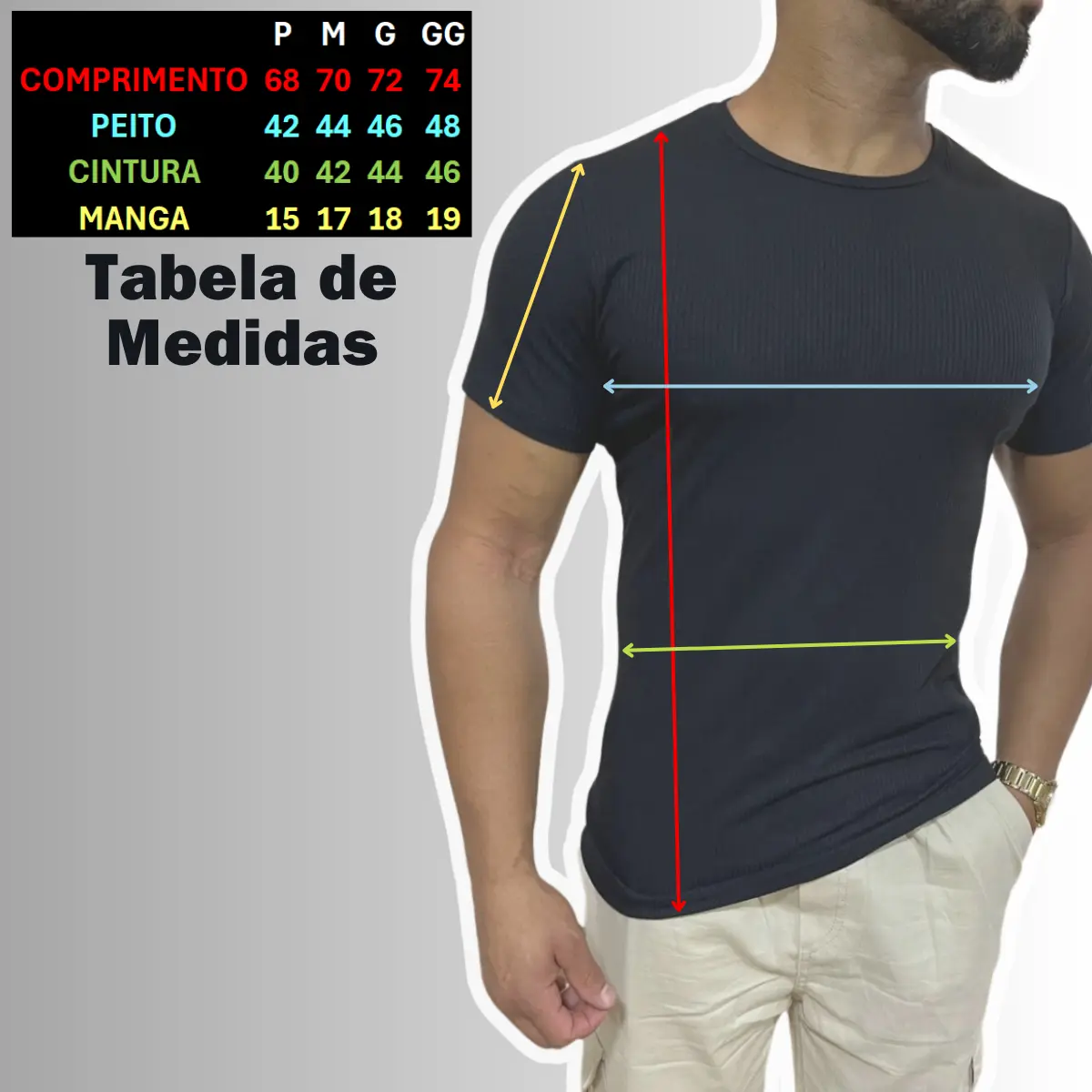 Camiseta Tecido Canelado Americano Clássica Elastano Slim - Imagem 3