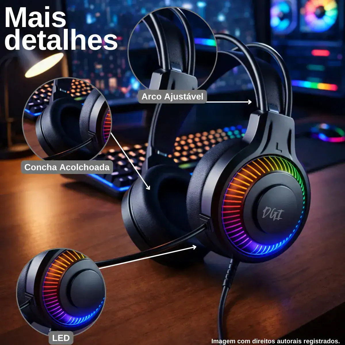 Kit Combo Gamer Teclado Led Rgb Mouse Rgb Fone Headset Microfone Jogos Mouse Pad Digital Informática - Imagem 5