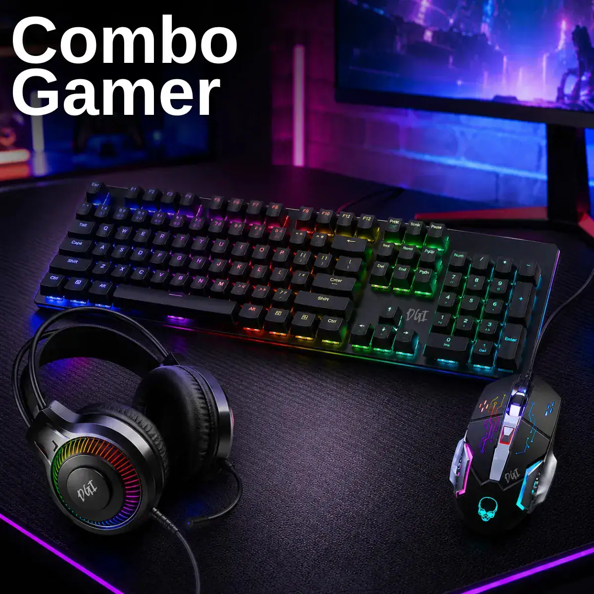 Kit Combo Gamer Teclado Led Rgb Mouse Rgb Fone Headset Microfone Jogos Mouse Pad Digital Informática - Imagem 7