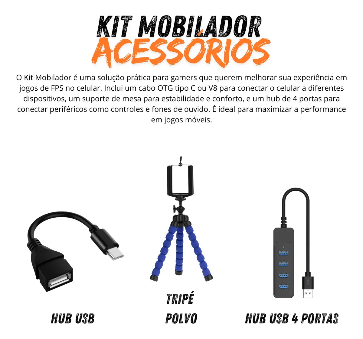 Kit Mobilador Para Celular Teclado Mouse Hub Suporte Pad - Imagem 3