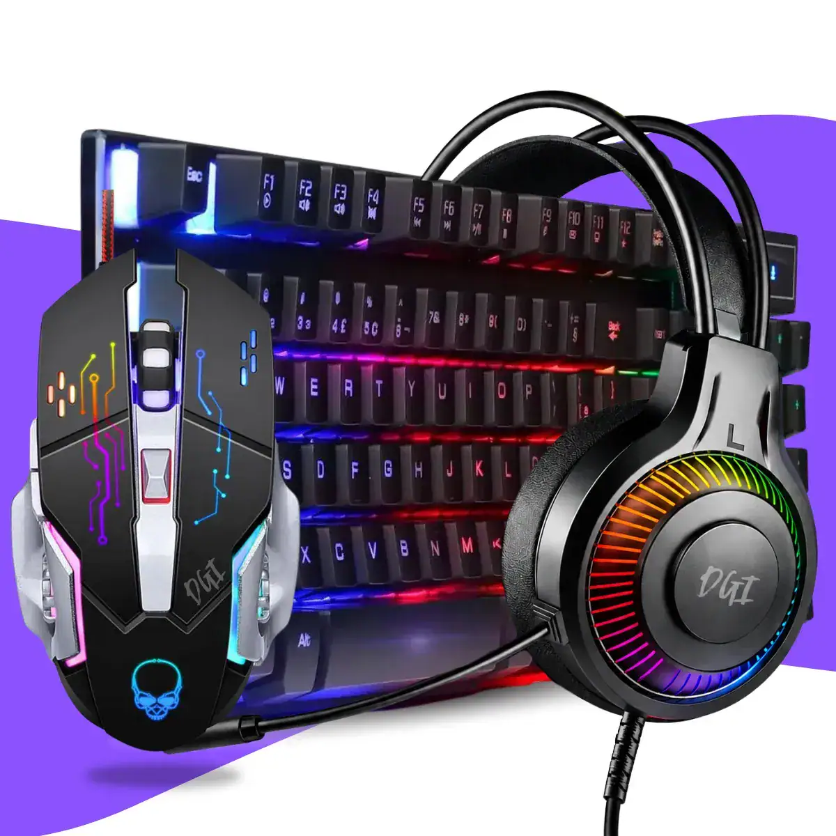 Kit Combo Gamer Teclado Led Rgb Mouse Rgb Fone Headset Microfone Jogos Mouse Pad Digital Informática