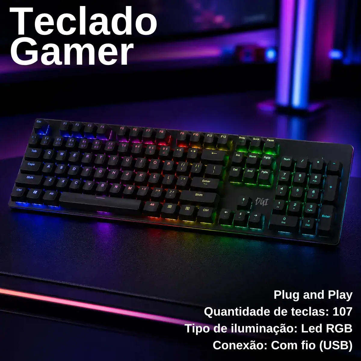 Kit Combo Gamer Teclado Led Rgb Mouse Rgb Fone Headset Microfone Jogos Mouse Pad Digital Informática - Imagem 2