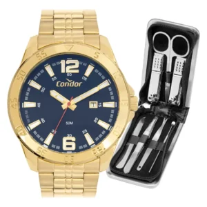 Kit Relógio Condor Masculino Dourado Co2115ncg/k4a Dourado Azul