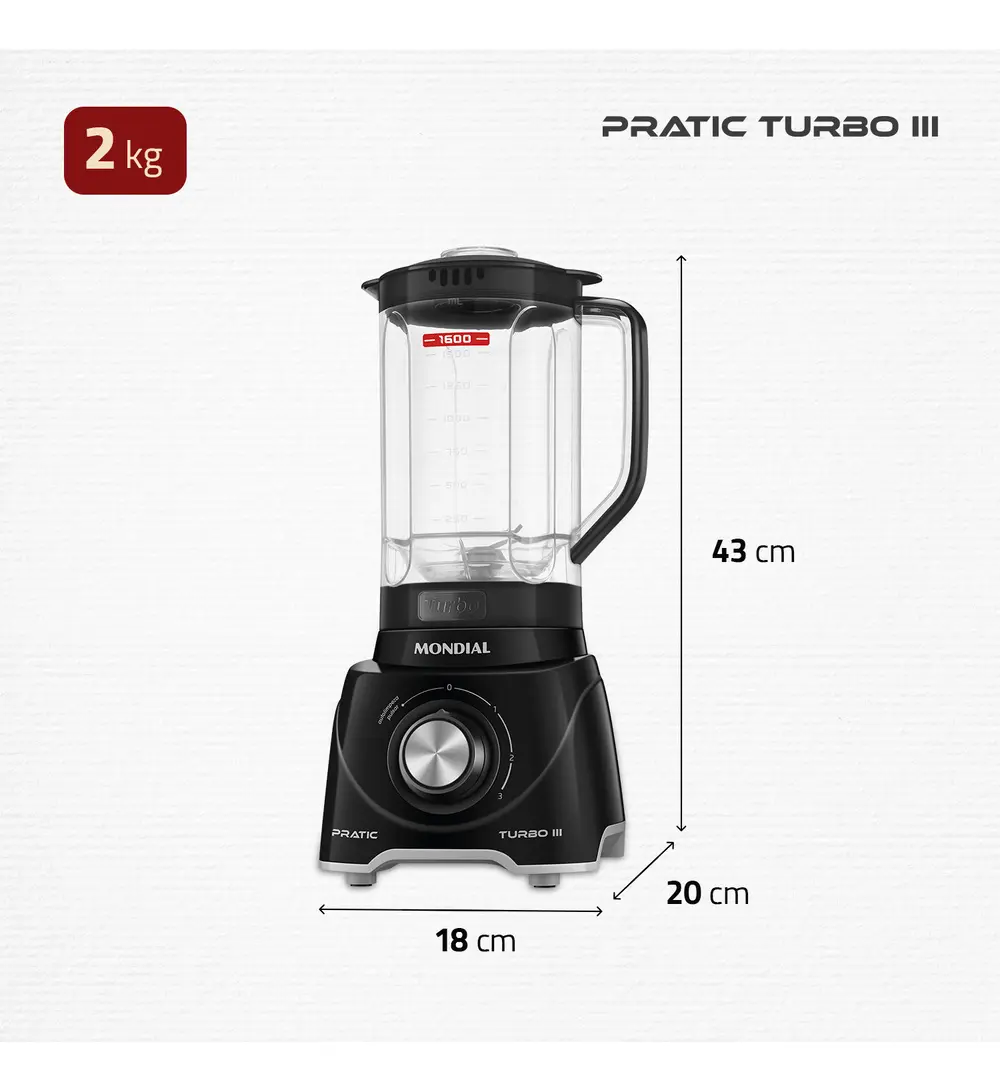 Liquidificador Pratic Turbo III, Mondial, 550W - L-93-BG - Imagem 3
