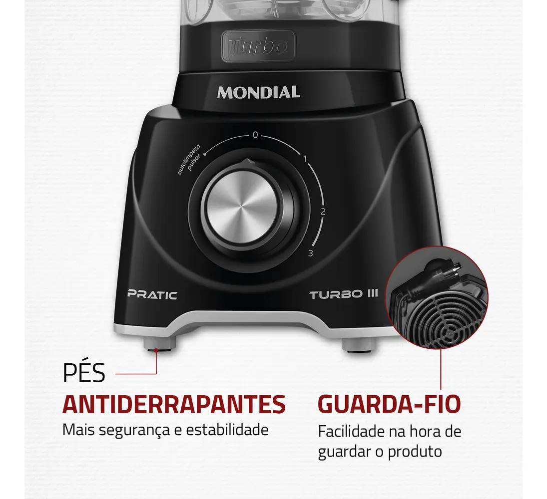Liquidificador Pratic Turbo III, Mondial, 550W - L-93-BG - Imagem 4