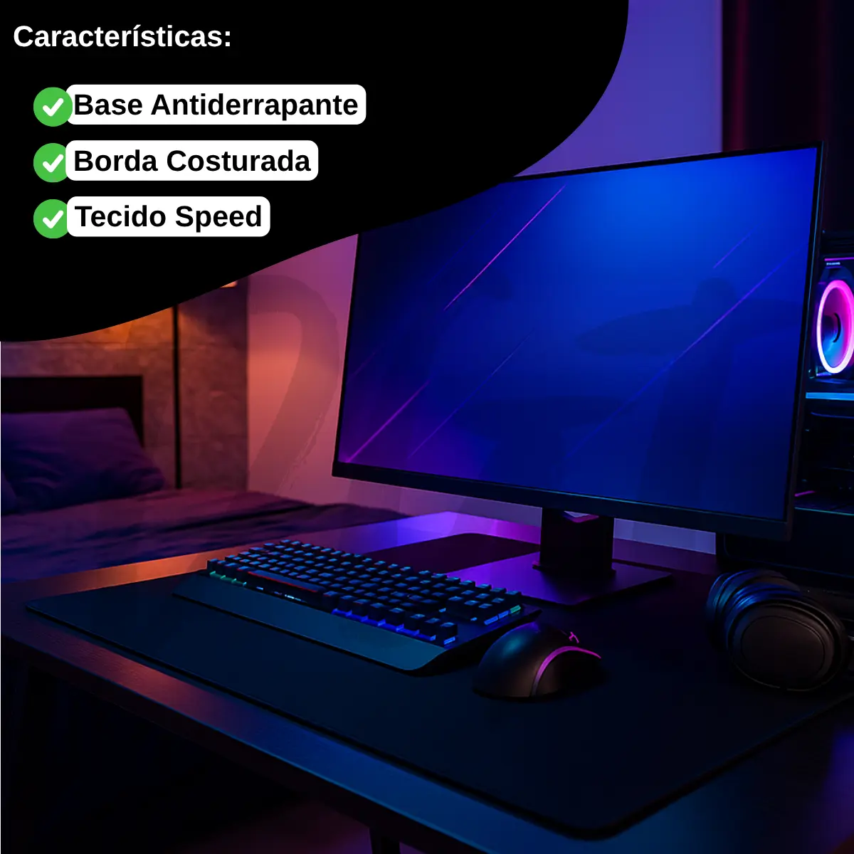 Mouse Pad Gamer Extra Grande 90x40 Profissional Speed Antiderrapante Cor Preto Digital Informática - Imagem 4