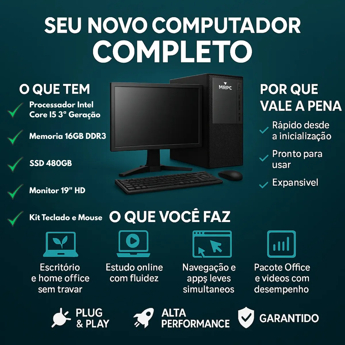 Pc Computador Completo Intel I5 16gb Ssd 480gb Monitor 19 - Imagem 2
