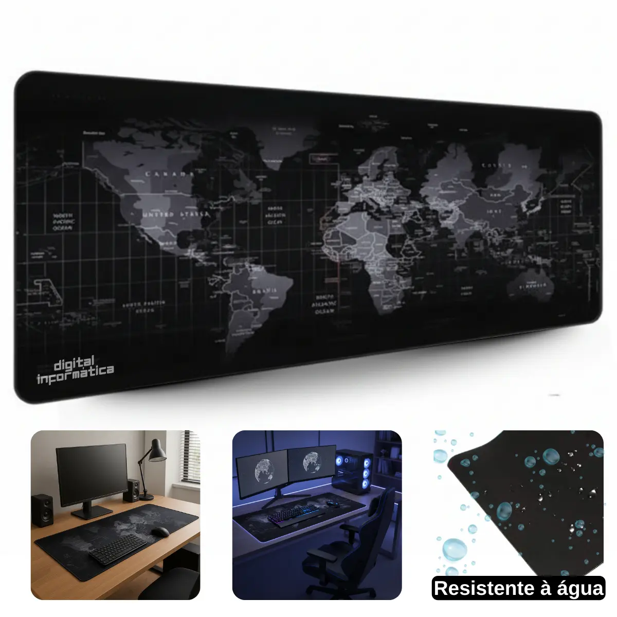 Mouse Pad Gamer Grande 70x35 Profissional Antiderrapante Speed Mapa Mundi Digital Informática - Imagem 8