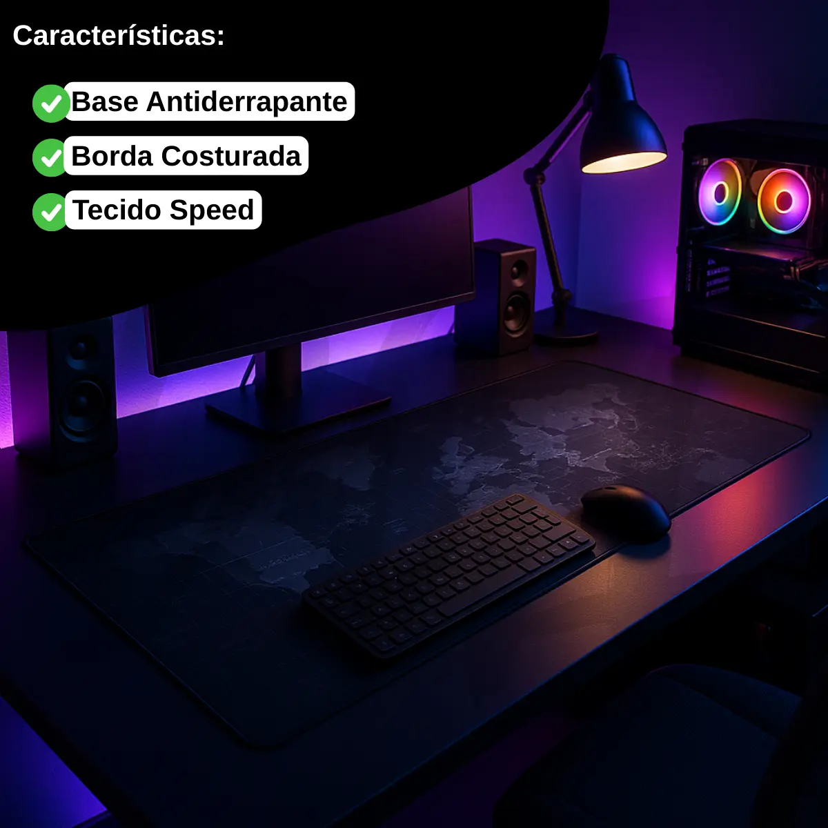 Mouse Pad Gamer Grande 70x35 Profissional Antiderrapante Speed Mapa Mundi Digital Informática - Imagem 5