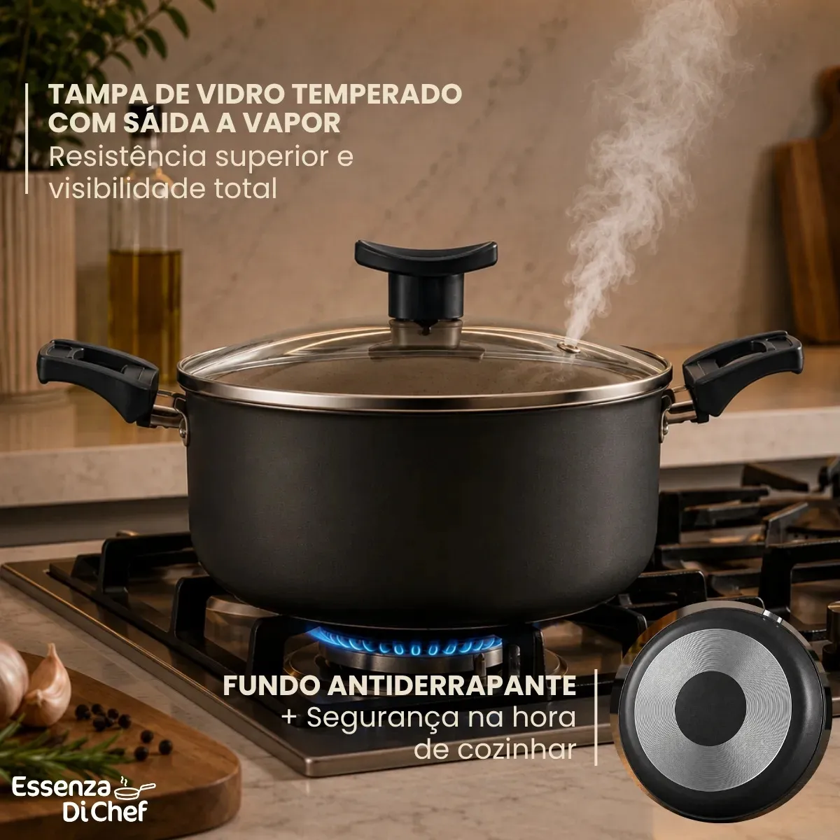 Conjunto De Panelas 9 Peças Antiaderente Com Tampa De Vidro E Utensílios Fogão A Gás Preto - Imagem 2