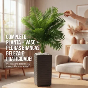 Planta Folhagem Artificial Grande Com Vaso Decorativo Sala